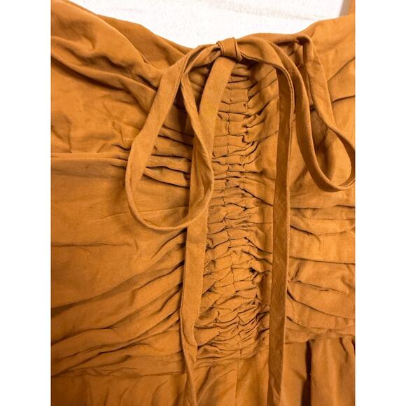 Ulla Johnson Maxi Drs Sz 4 Mustard Rouched Boho Chic Classy Ruffles Pockets - Picture 5 of 6